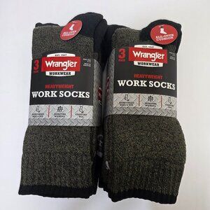 6PK Wrangler Mens Heavyweight Socks Moisture Wicking Dark Military Green Sz 6-12